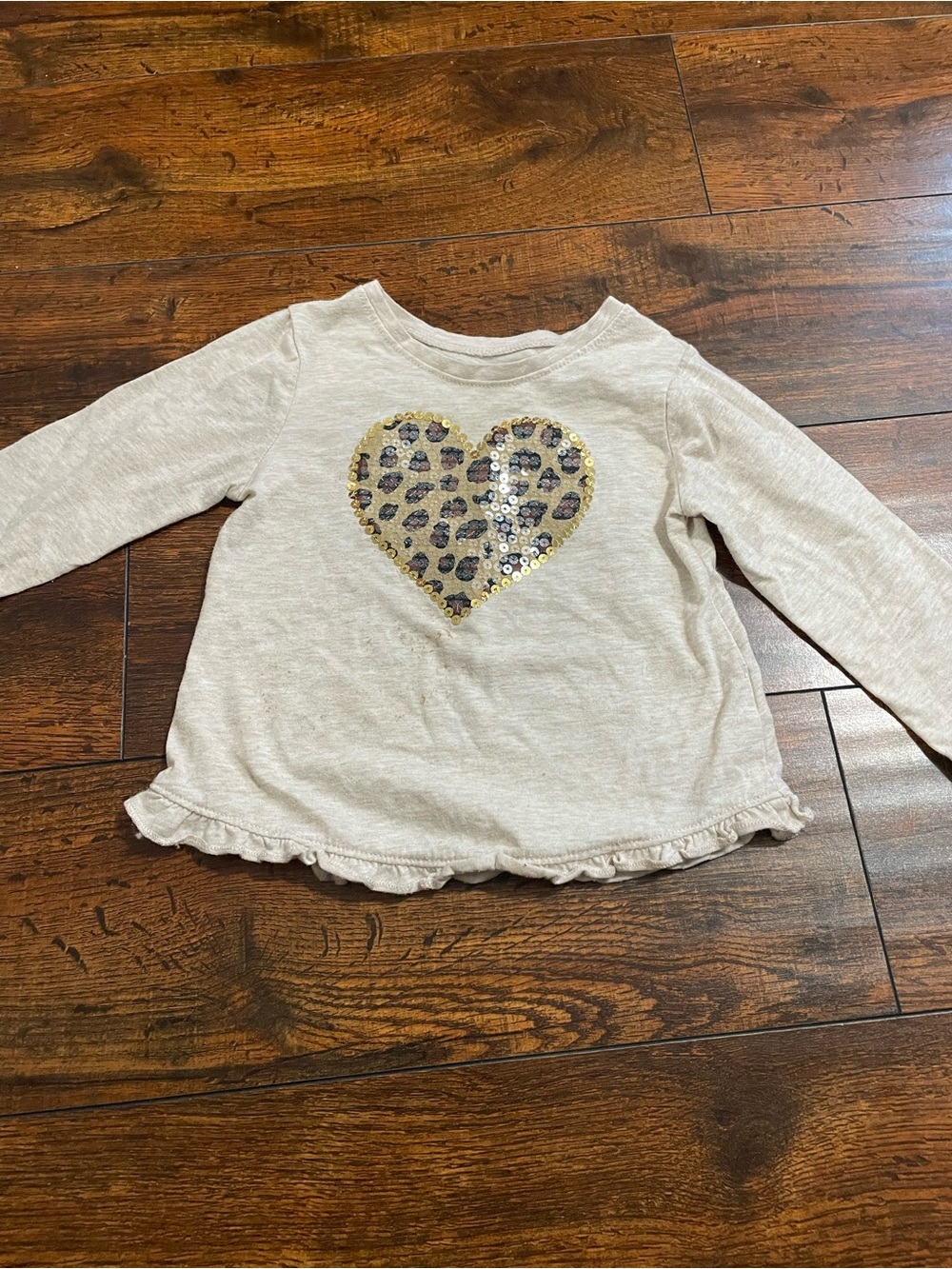 Garanimals Cream Long-Sleeve Top with Sequin Leopard Heart